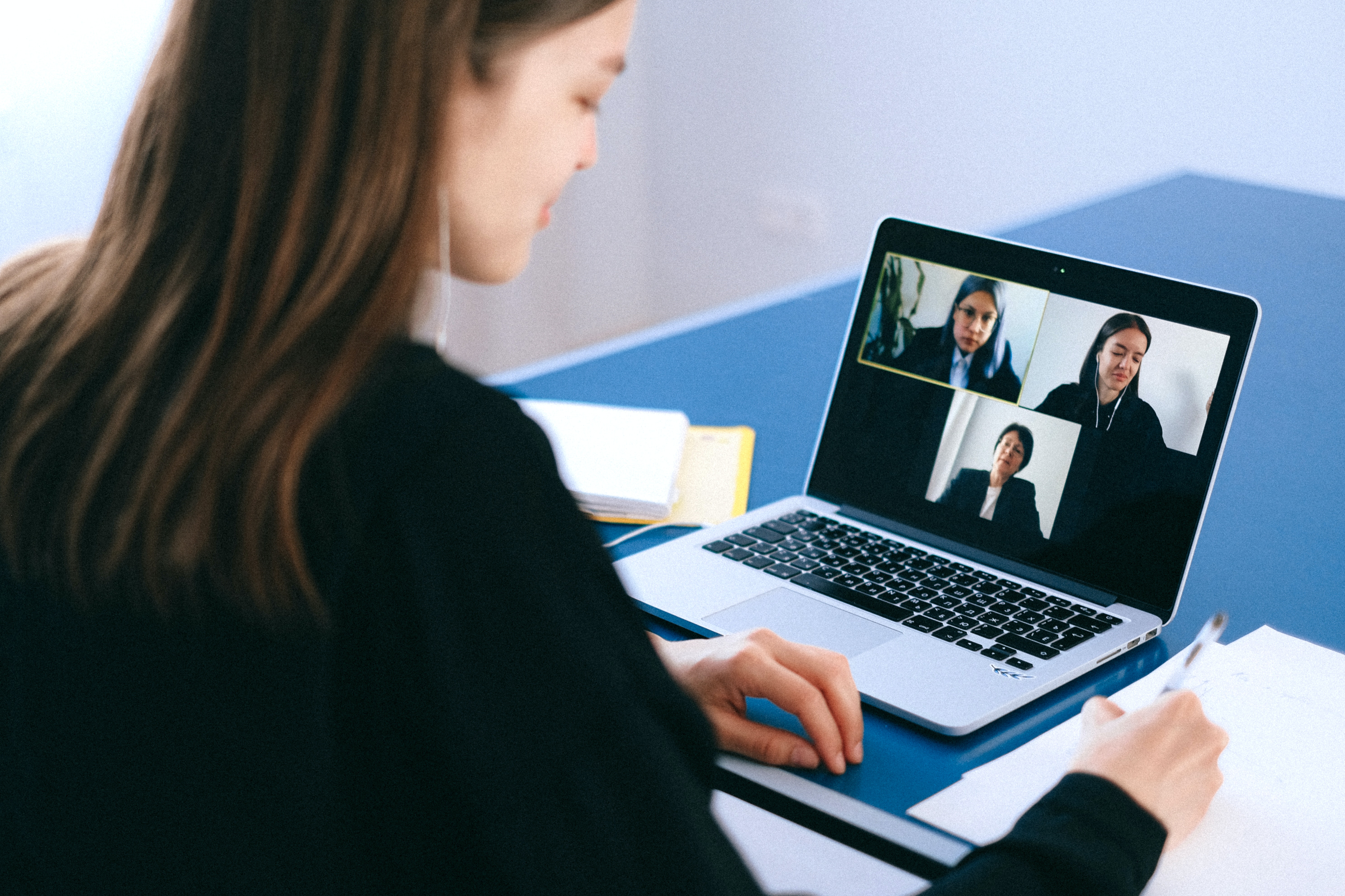 Female coworker having virtual meeting